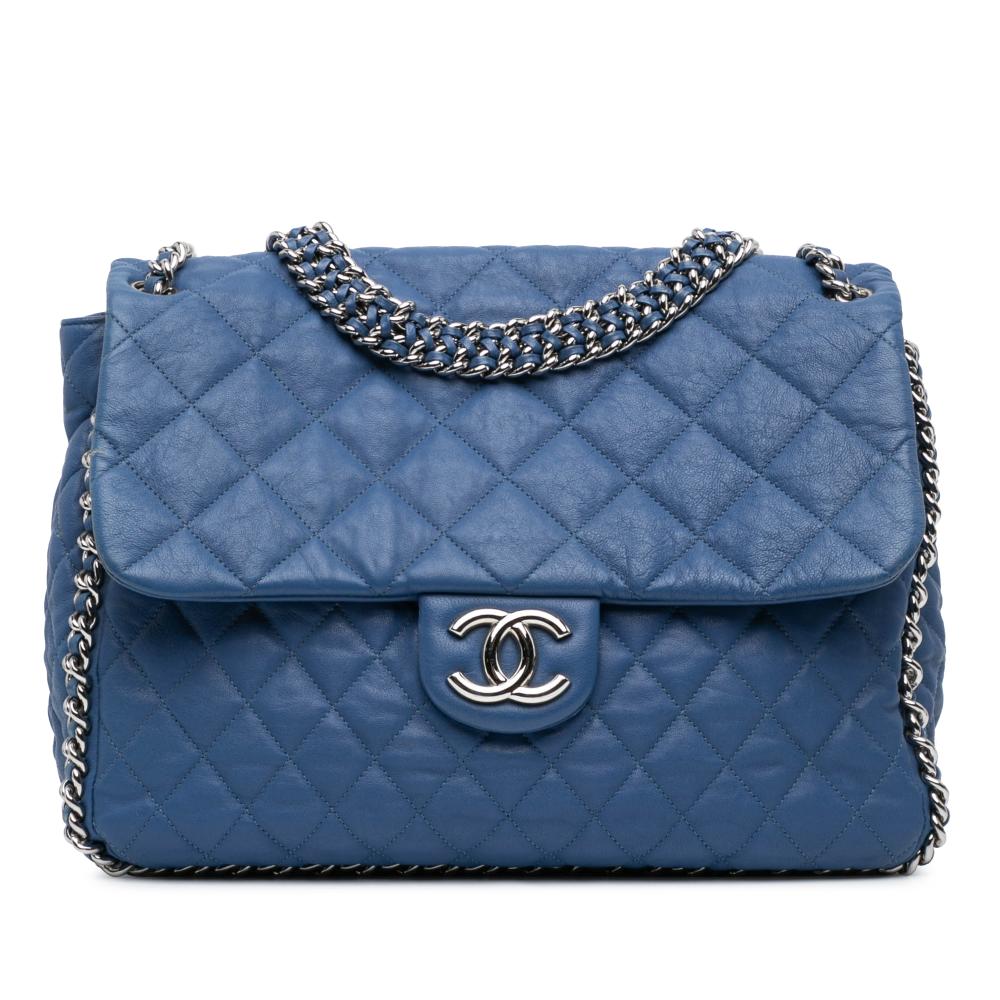 Chanel B Chanel Blue Lambskin Leather Leather Maxi Washed Lambskin Chain Around Flap Italy