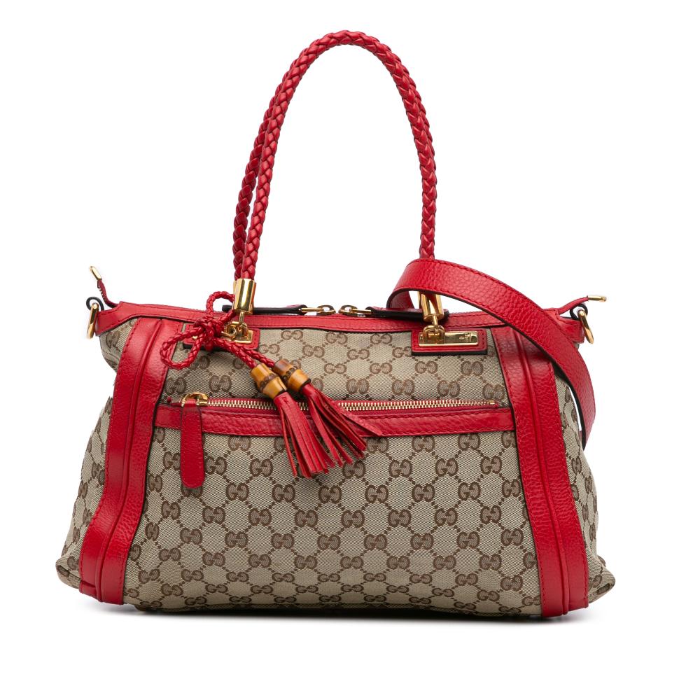 Gucci AB Gucci Brown Beige Canvas Fabric GG Bella Satchel Italy