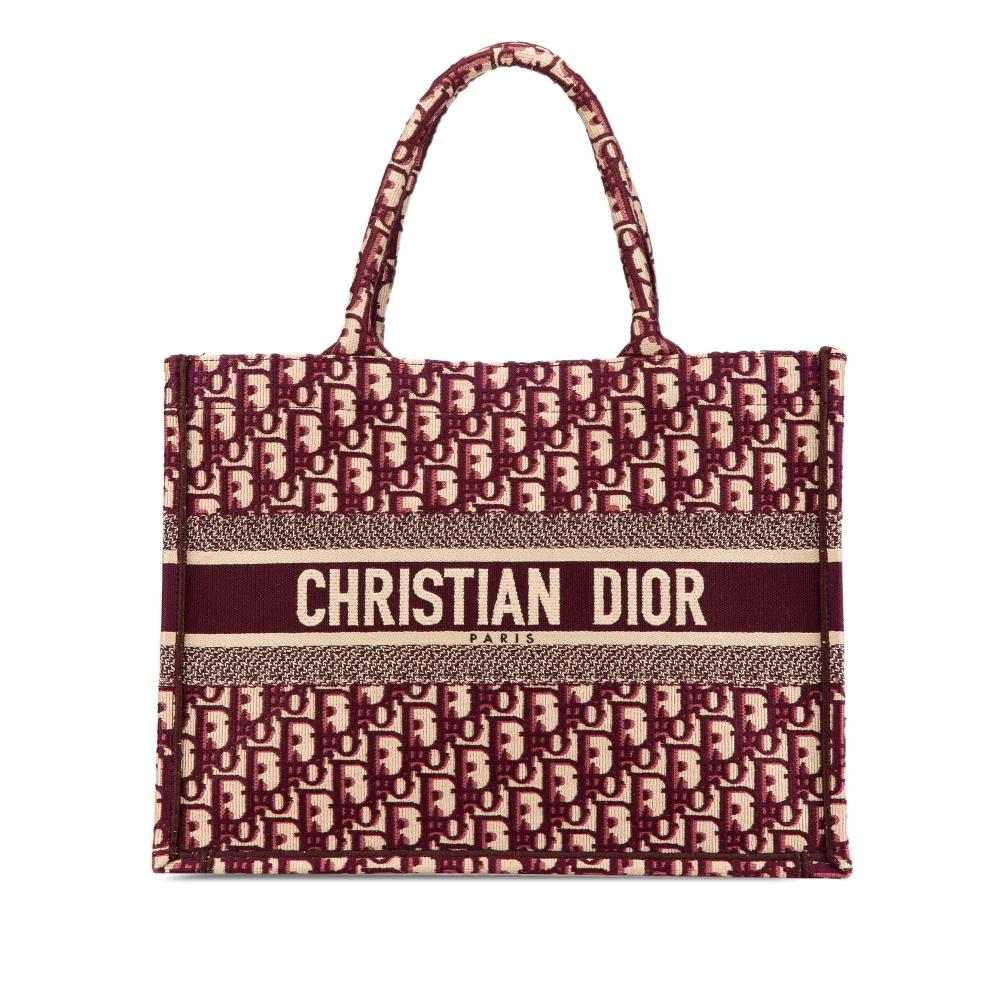 Christian Dior B Dior Red Canvas Fabric Medium Oblique Book Tote Italy