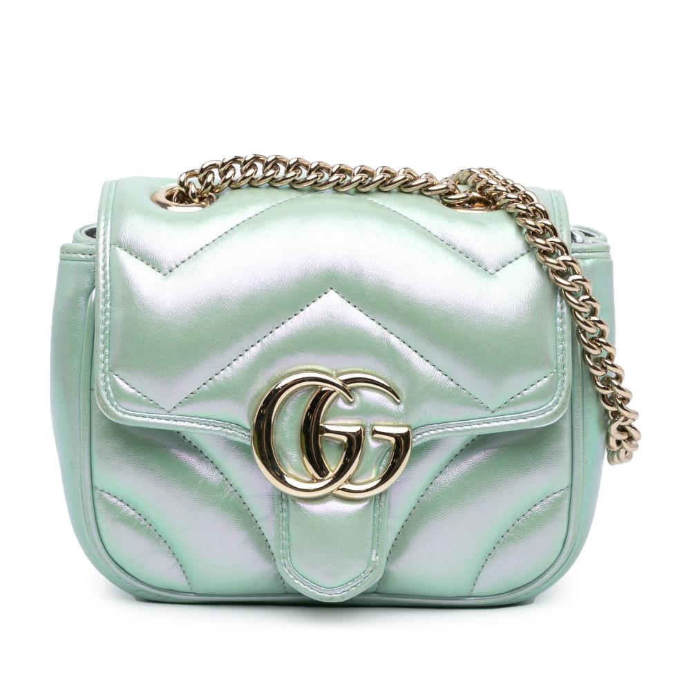 Gucci B Gucci Green Light Green Calf Leather Mini GG Marmont Matelasse Shoulder Bag Italy