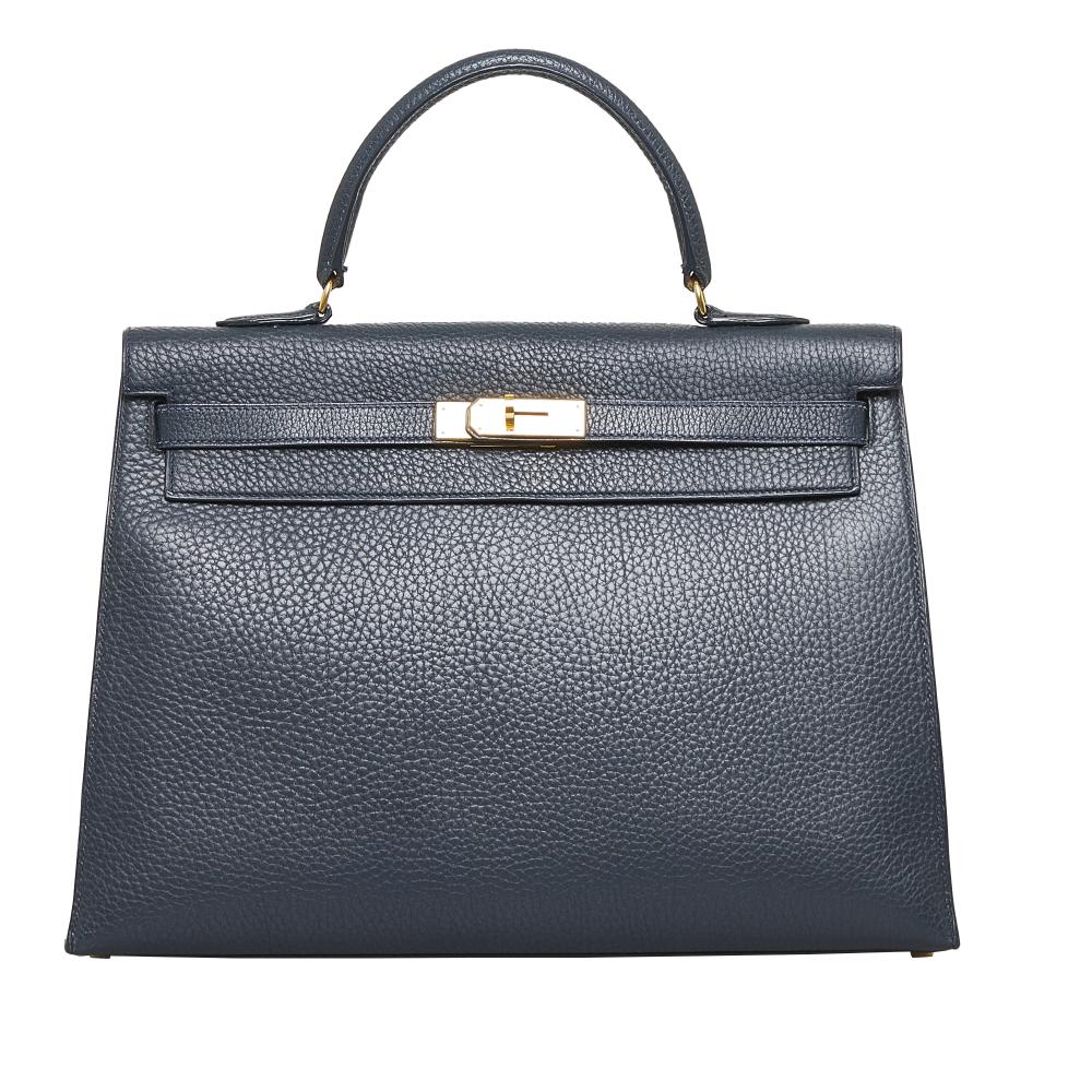 Hermès B Hermès Blue Navy Calf Leather Fjord Kelly 35 France