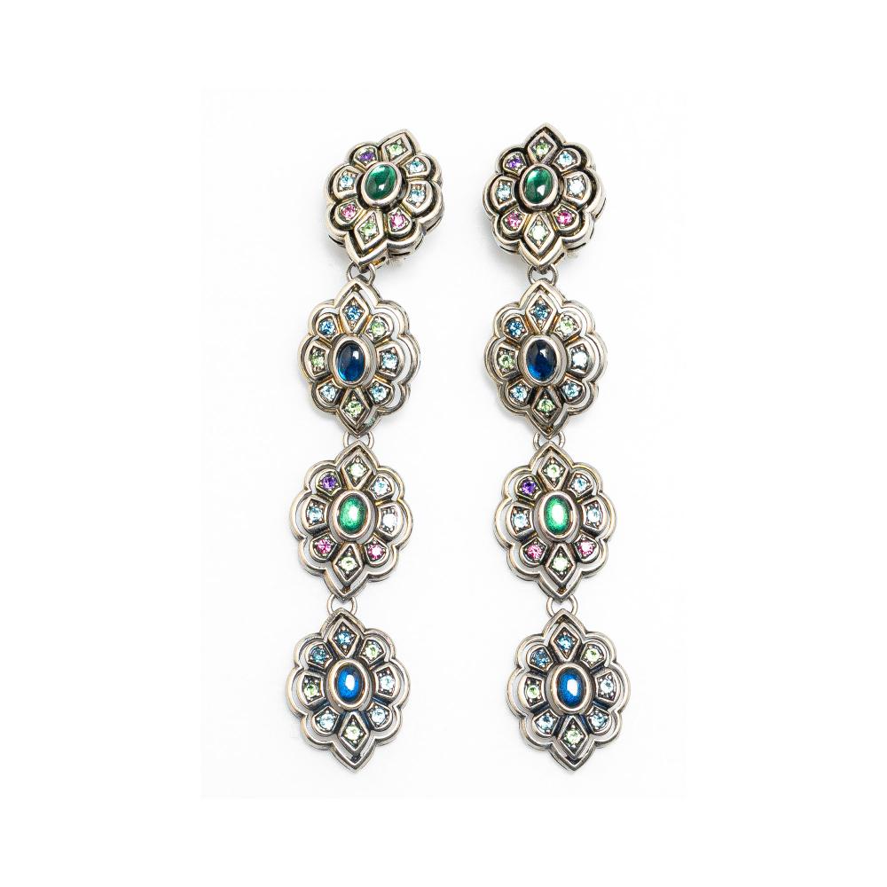 Gucci B Gucci Silver Palladium Metal Crystal and Plated Drop Clip-On Earrings Italy