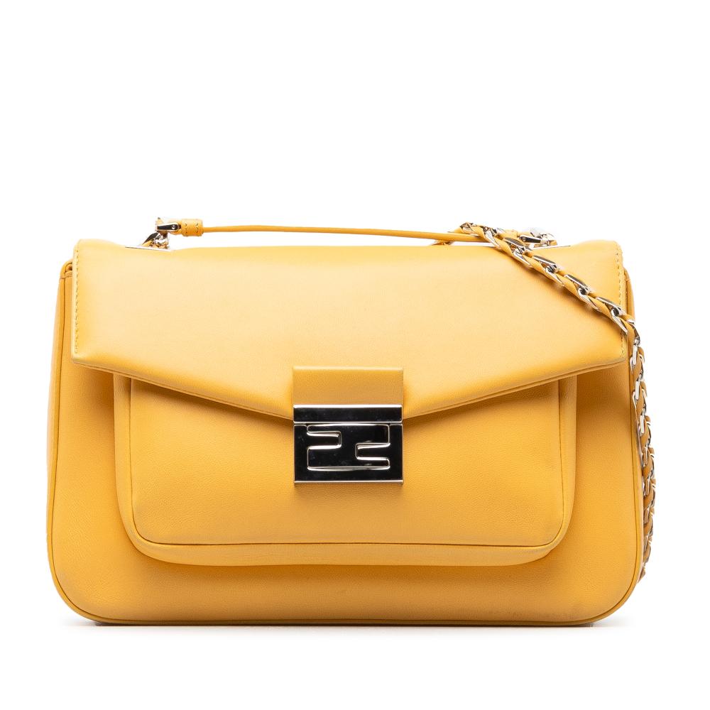 Fendi AB Fendi Yellow Calf Leather BeBaguette Chain Bag Italy