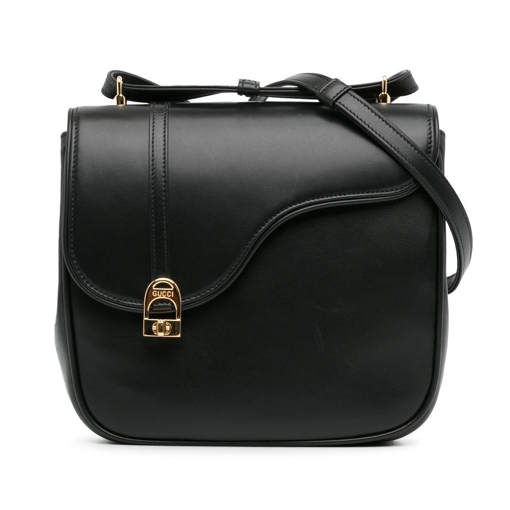 Gucci B Gucci Black Calf Leather Equestrian Crossbody Italy