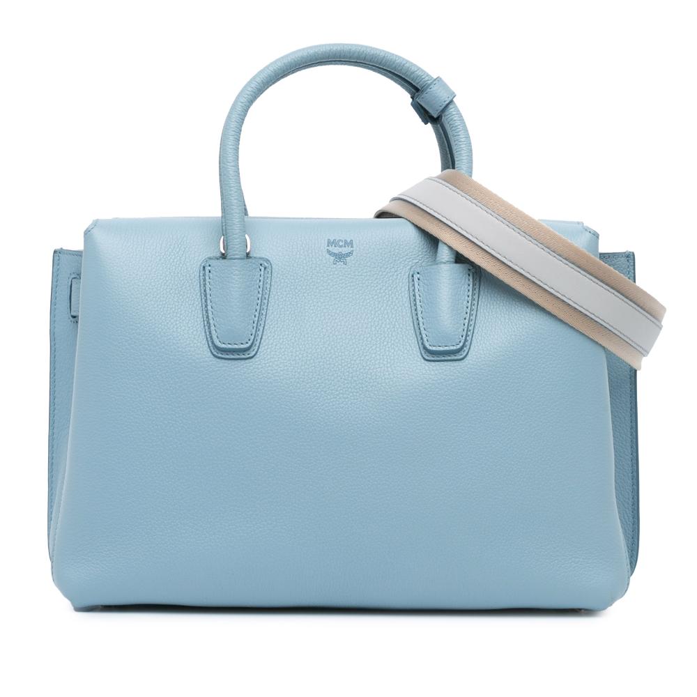 MCM AB MCM Blue Light Blue Calf Leather Medium Milla Satchel Korea, South