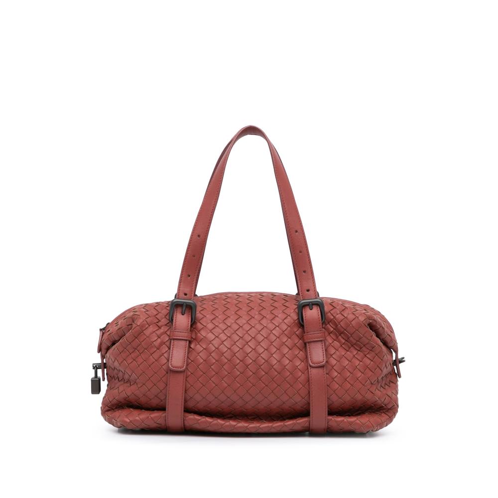 Bottega Veneta B Bottega Veneta Red Calf Leather Intrecciato Montaigne Shoulder Bag Italy