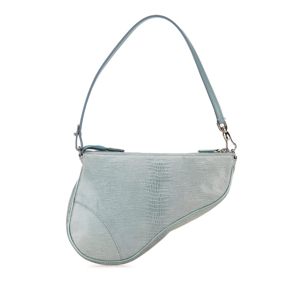 Christian Dior B Dior Blue Light Blue Lizard Leather Leather Mini Lizard Saddle Pochette Italy