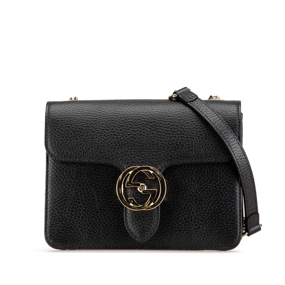 Gucci AB Gucci Black Calf Leather Small Dollar skin Interlocking G Crossbody Italy