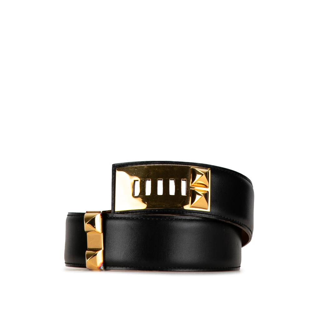 Hermès B Hermès Black Calf Leather Collier de Chien Belt 65 France