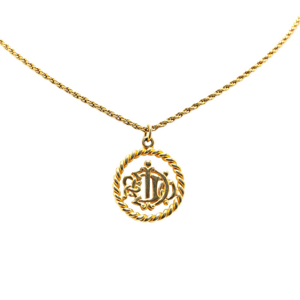 Christian Dior B Dior Gold Gold Plated Metal Logo Pendant Necklace Italy