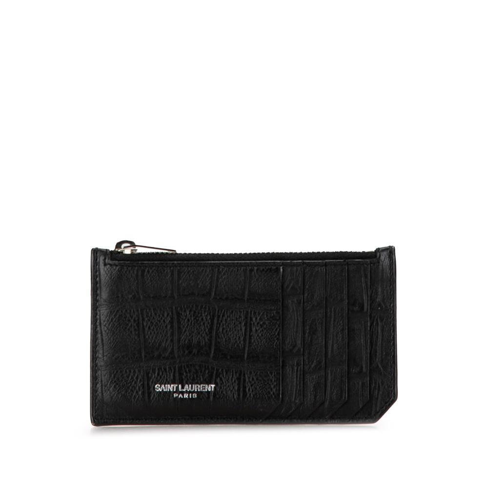 Saint Laurent B Saint Laurent Black Calf Leather Embossed Coin Case Italy