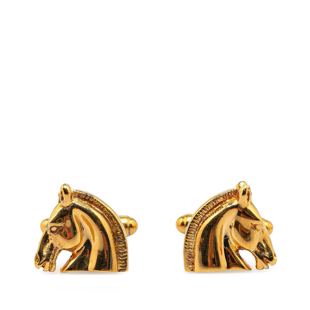 Hermès B Hermès Gold Gold Plated Metal Cheval Cufflinks France