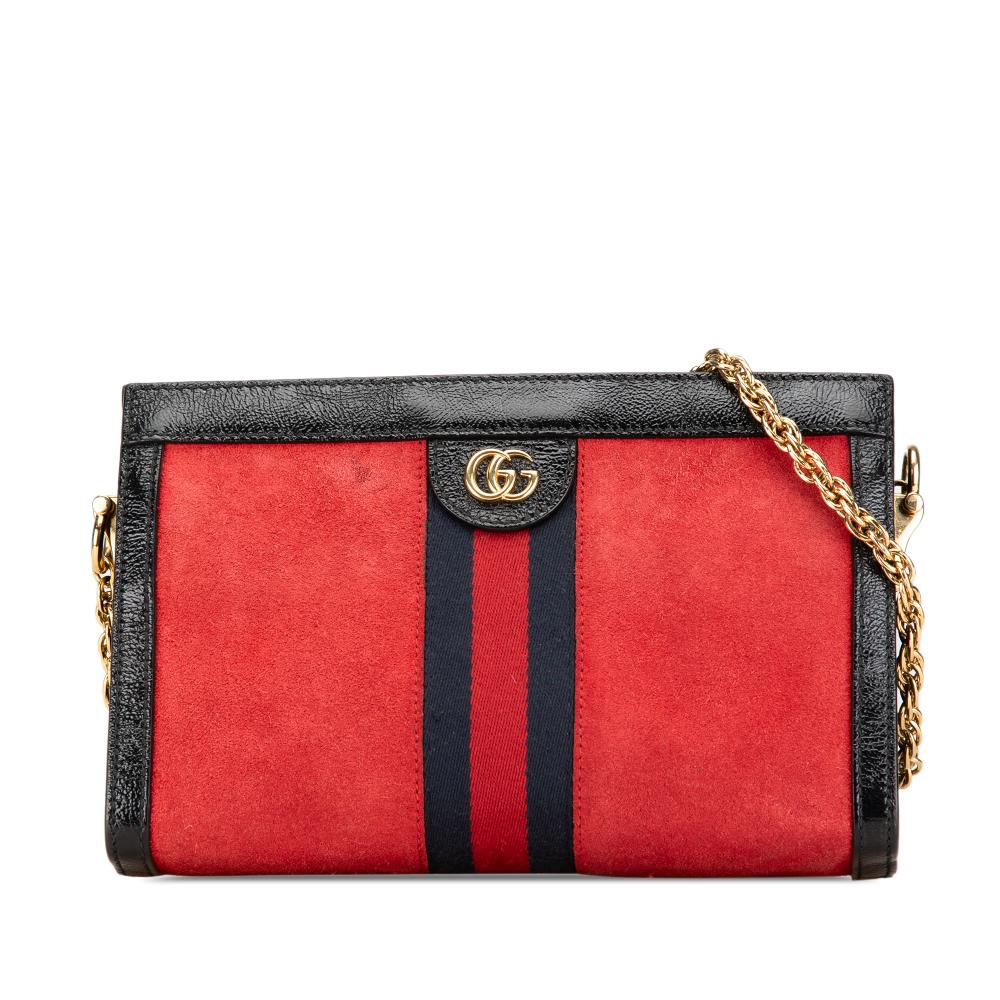 Gucci AB Gucci Red Suede Leather Small Ophidia Chain Crossbody Bag Italy