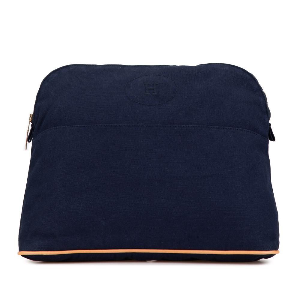 Hermès B Hermès Blue Navy Canvas Fabric Toile Bolide Travel Case TGM France