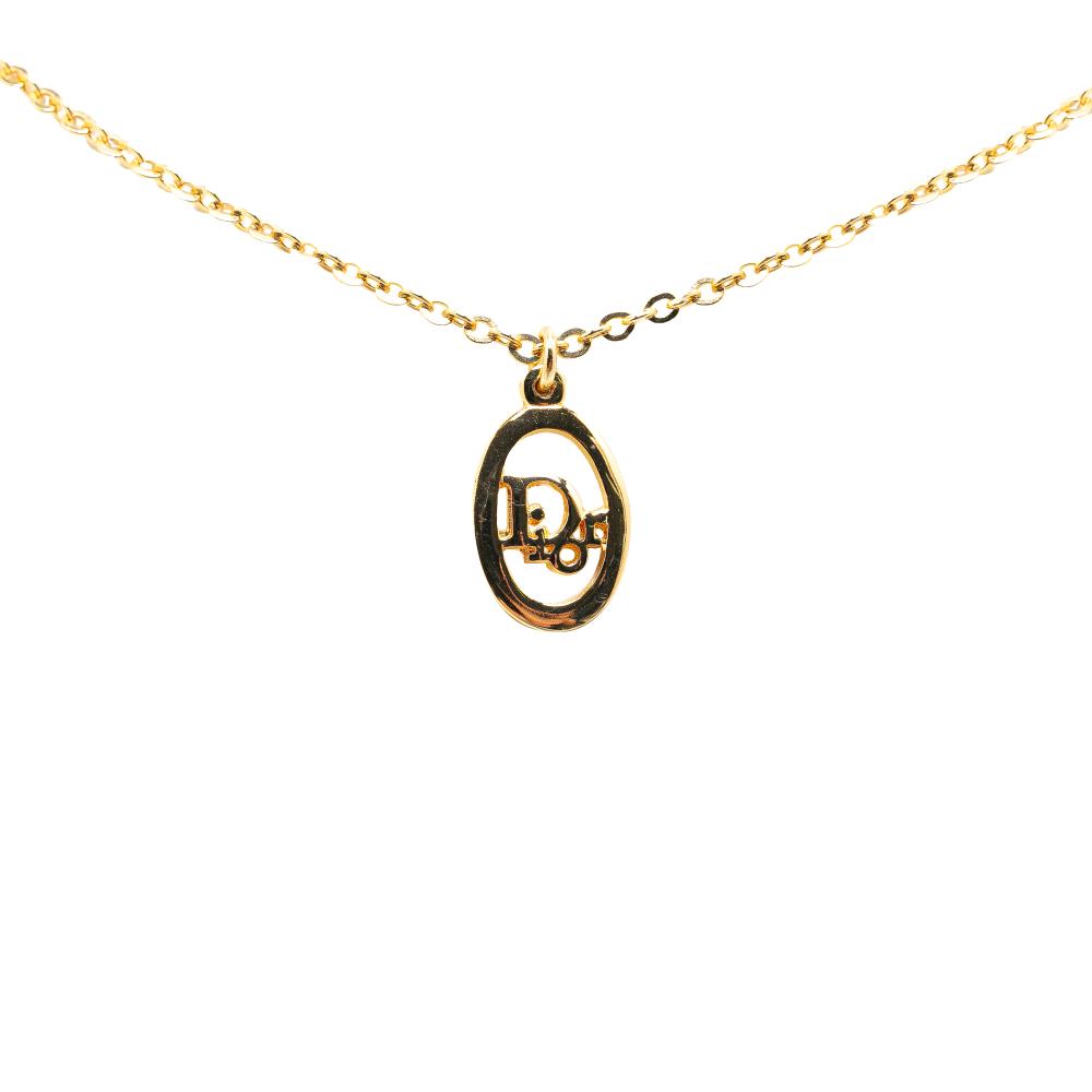 Christian Dior B Dior Gold Gold Plated Metal Logo Pendant Necklace Italy