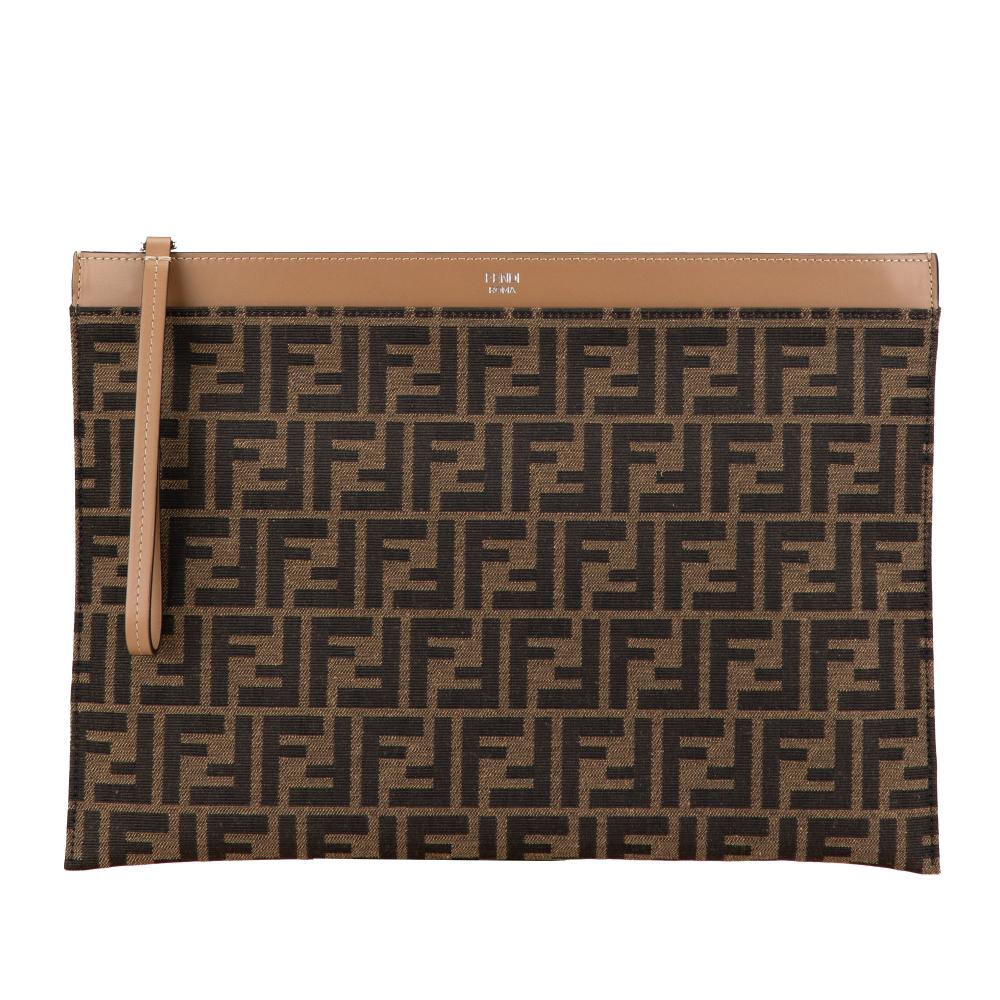 Fendi B Fendi Brown Canvas Fabric Large Zucca Flat Pouch Italy