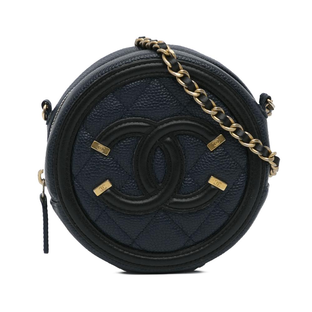 Chanel AB Chanel Blue Dark Blue Caviar Leather Leather Caviar CC Filigree Round Crossbody Bag Italy