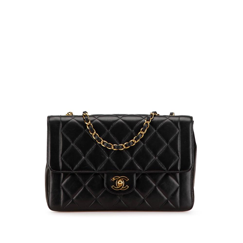 Chanel B Chanel Black Lambskin Leather Leather Medium Quilted Lambskin Border Single Flap France