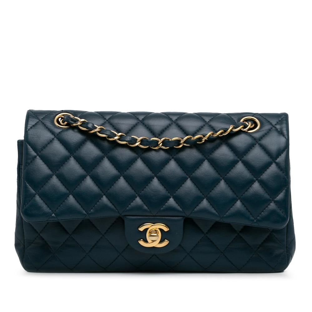 Chanel B Chanel Blue Navy Lambskin Leather Leather Medium Classic Lambskin Double Flap Italy