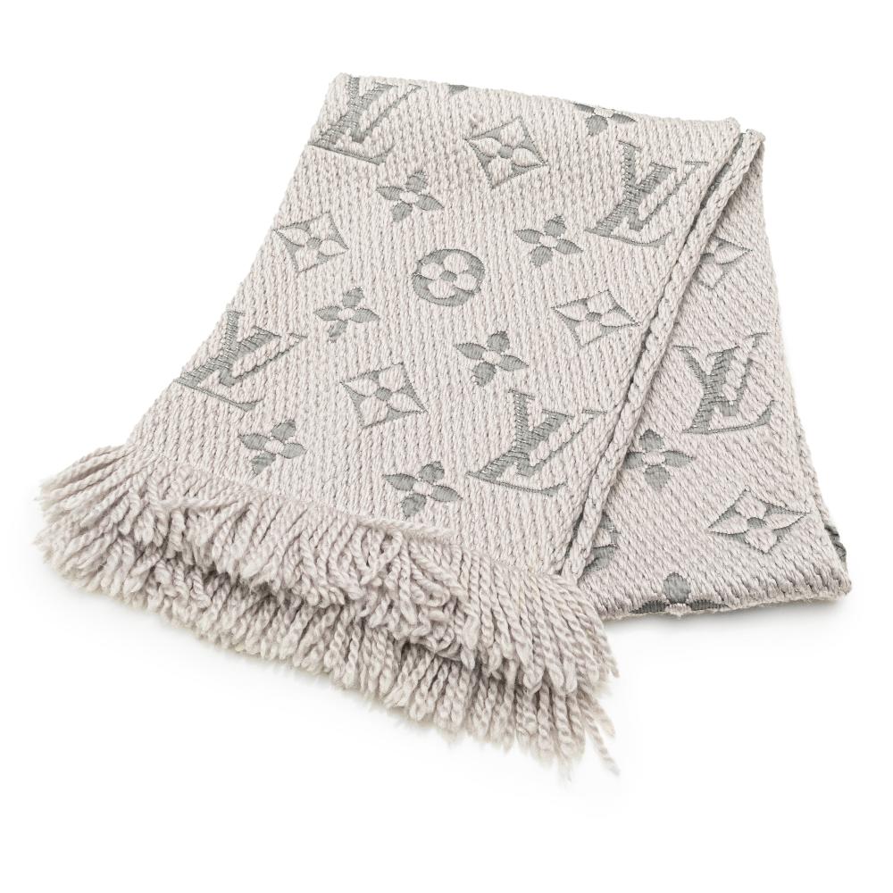 Louis Vuitton AB Louis Vuitton Gray Wool Fabric Logomania Scarf Italy