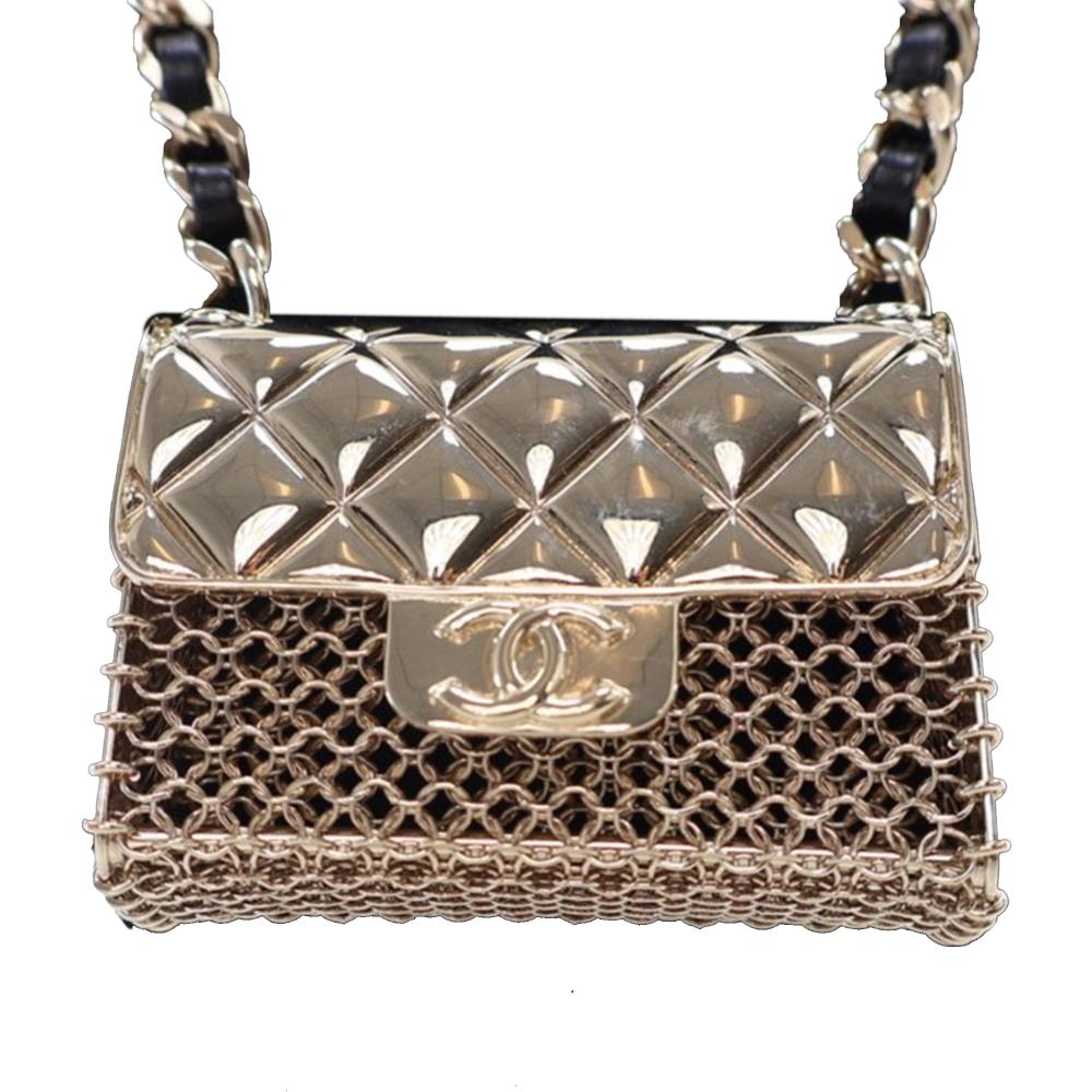 Chanel AB Chanel Gold Gold Plated Metal Leather and Classic Flap Bag Pendant Necklace France