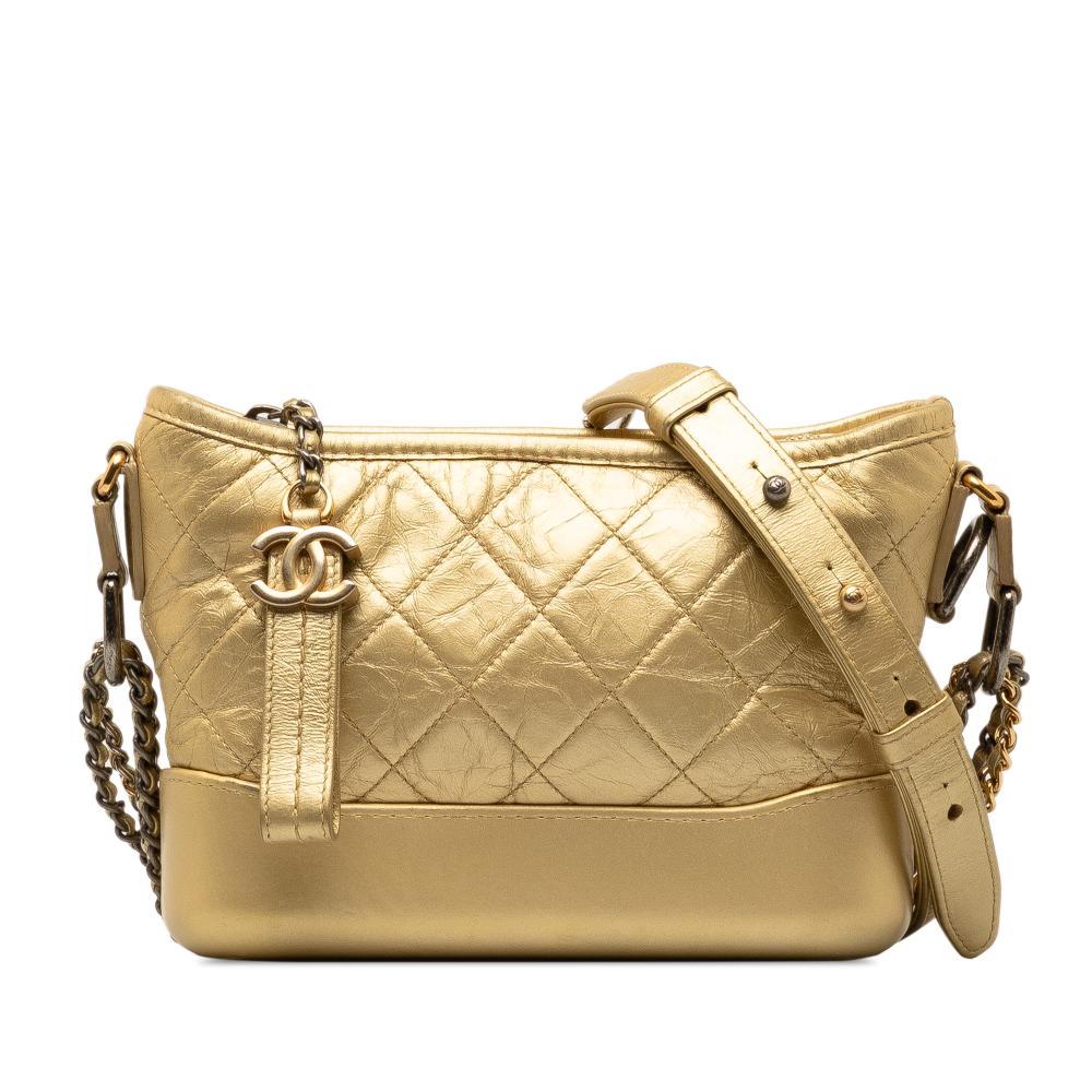 Chanel B Chanel Gold Lambskin Leather Leather Small Metallic Lambskin Gabrielle Crossbody Italy