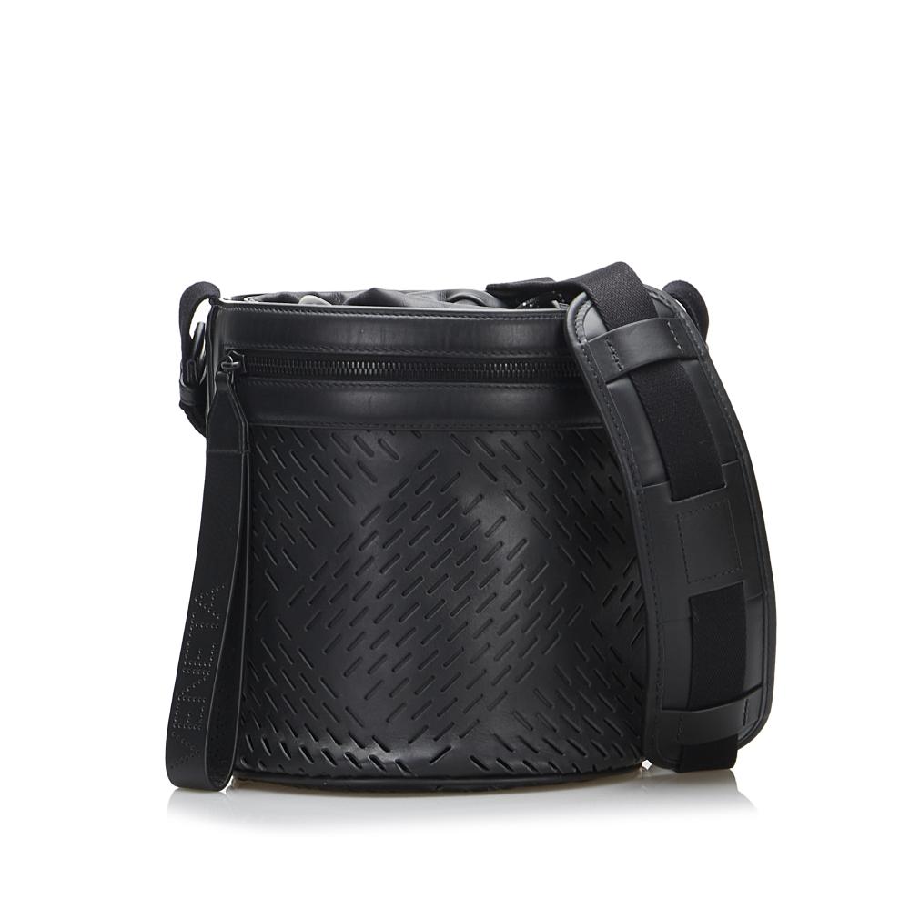 Bottega Veneta AB Bottega Veneta Black Calf Leather Perforated Paper Bucket Bag Italy