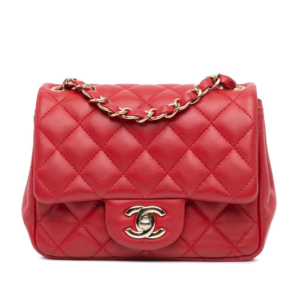 Chanel AB Chanel Red Lambskin Leather Leather Mini Square Classic Lambskin Single Flap Italy