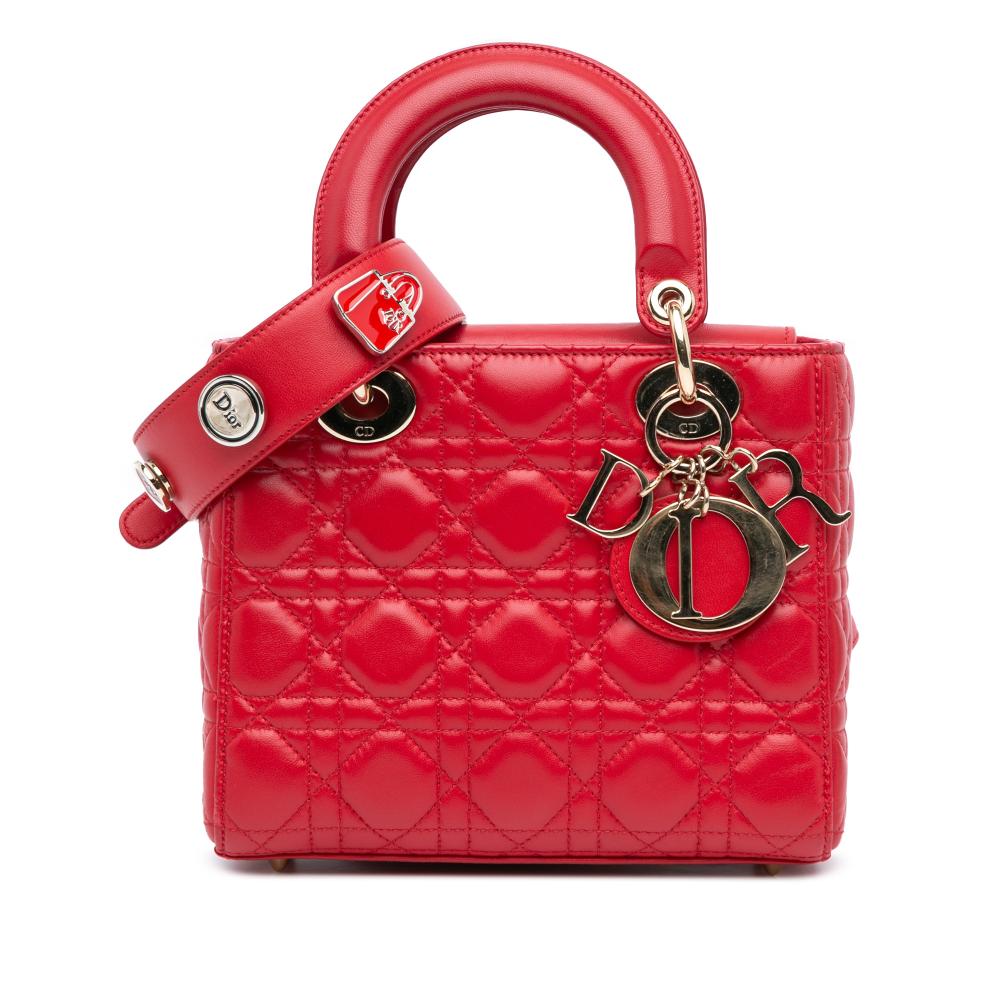 Christian Dior B Dior Red Lambskin Leather Leather Small Lambskin Cannage My ABCDior Lady Dior Italy