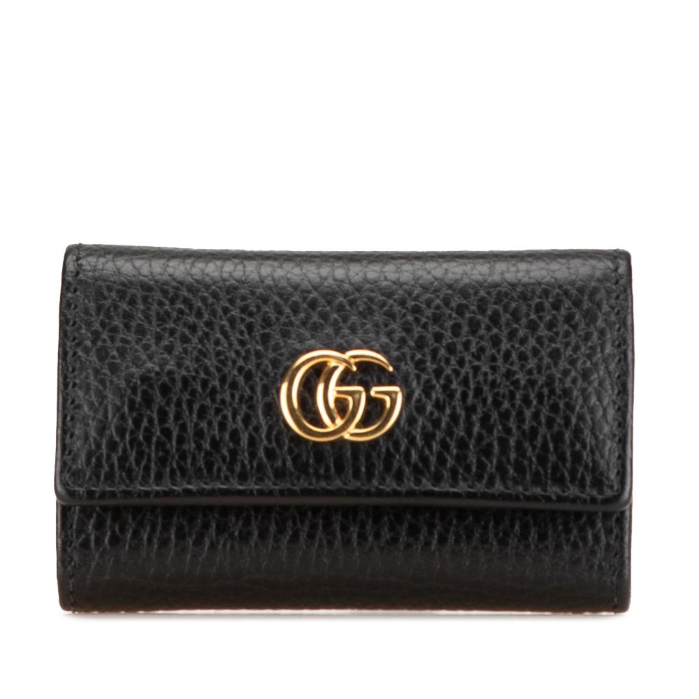 Gucci B Gucci Black Calf Leather GG Marmont Key Case Italy