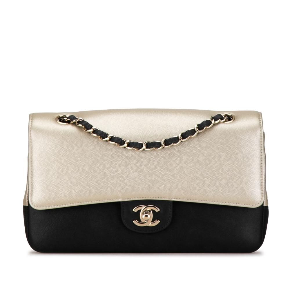 Chanel B Chanel Silver Caviar Leather Leather Medium Classic Bicolor Caviar Double Flap France