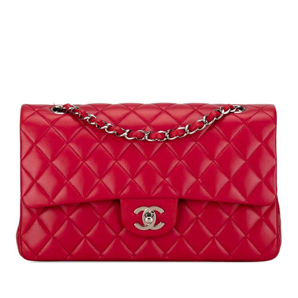 Chanel AB Chanel Red Lambskin Leather Leather Medium Classic Lambskin Double Flap France