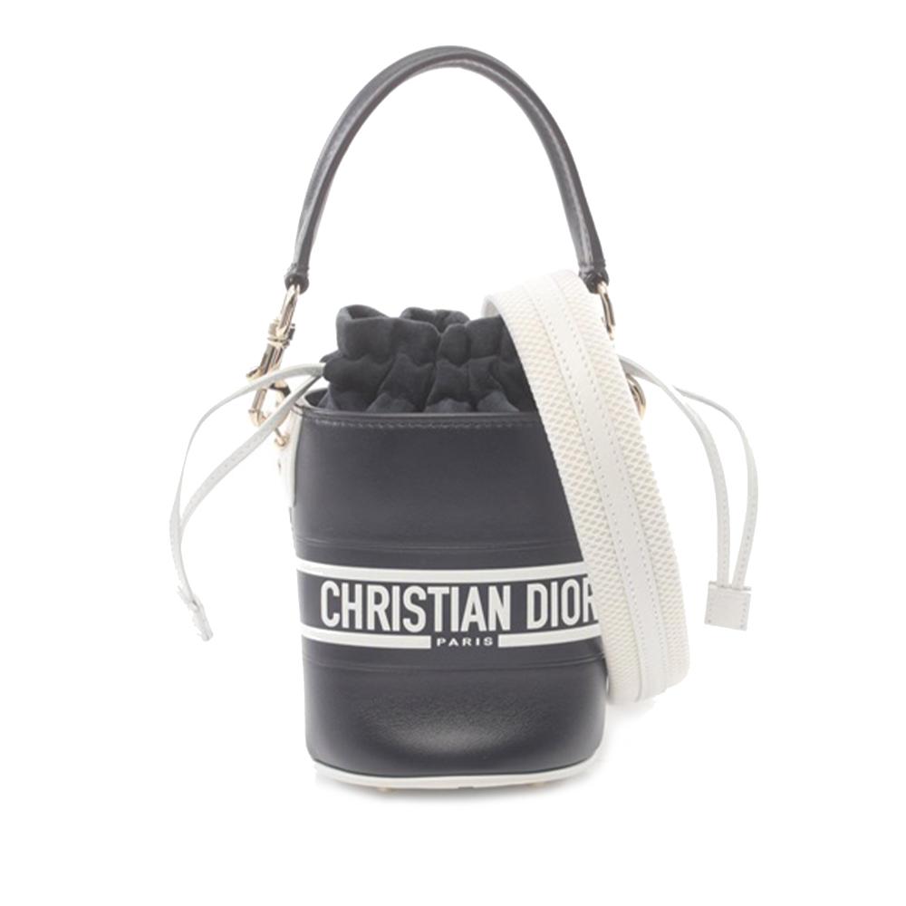 Christian Dior AB Dior Blue Navy with White Calf Leather Micro skin Vibe Drawstring Satchel Italy