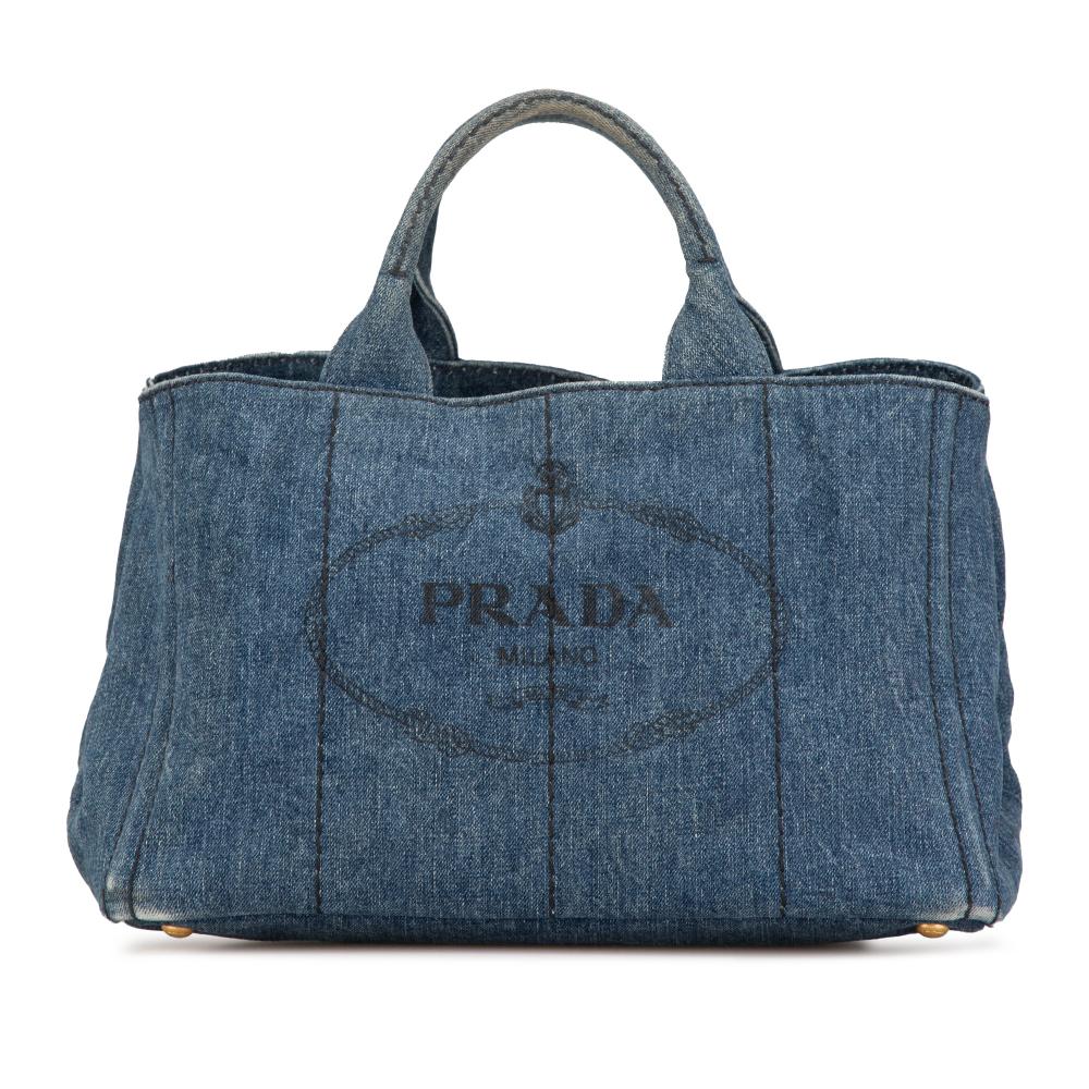 Prada B Prada Blue Denim Denim Fabric Canapa Logo Satchel India