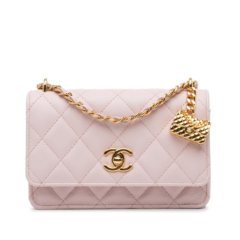 Chanel AB Chanel Pink Light Pink Caviar Leather Leather Caviar Flap Charm Wallet on Chain Italy