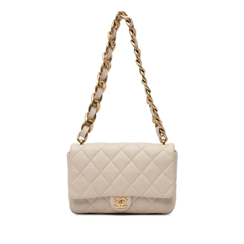 Chanel AB Chanel Brown Beige Lambskin Leather Leather Large Quilted Lambskin Funky Town Flap Italy