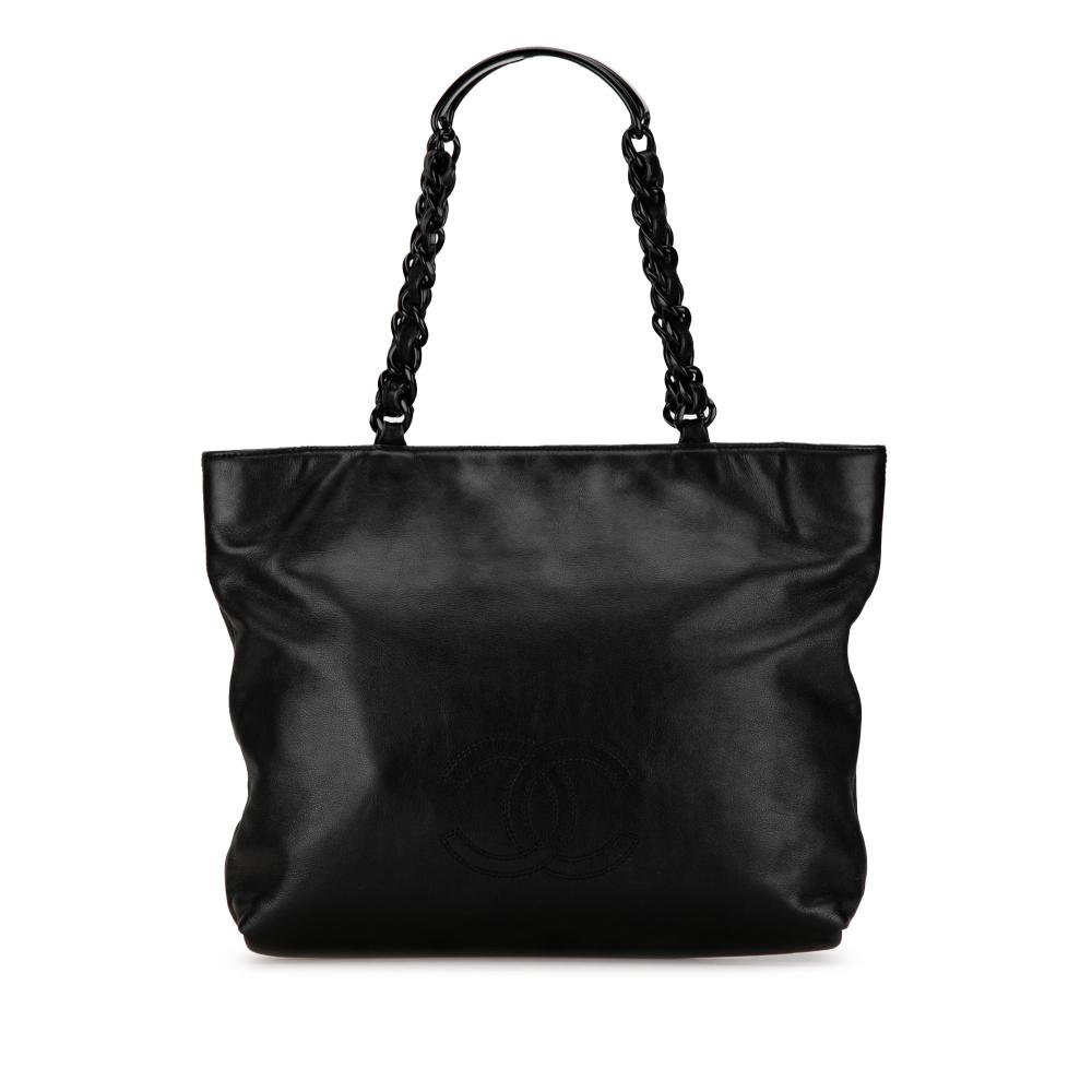 Chanel B Chanel Black Lambskin Leather Leather CC Lambskin Chain Tote Italy