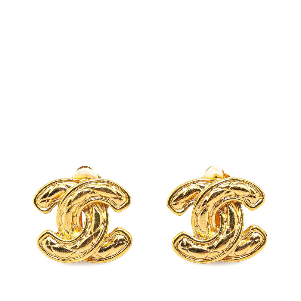 Chanel AB Chanel Gold Gold Plated Metal CC Quilted Clip On Earrings France