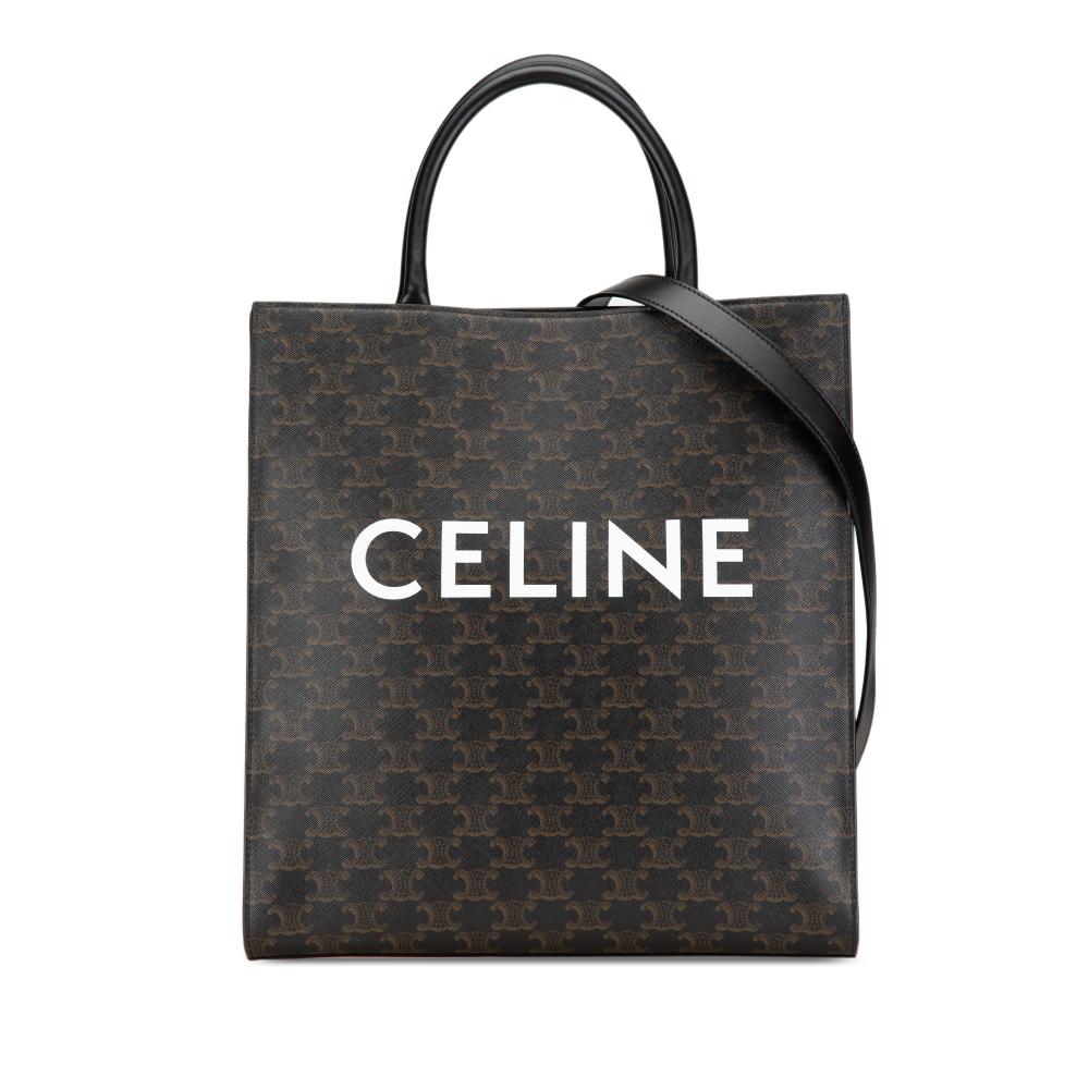 Celine AB Celine Black Coated Canvas Fabric Medium Triomphe Vertical Cabas Satchel Italy