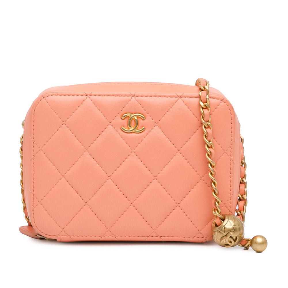 Chanel B Chanel Orange Peach Lambskin Leather Leather CC Quilted Lambskin Pearl Crush Camera Bag Italy