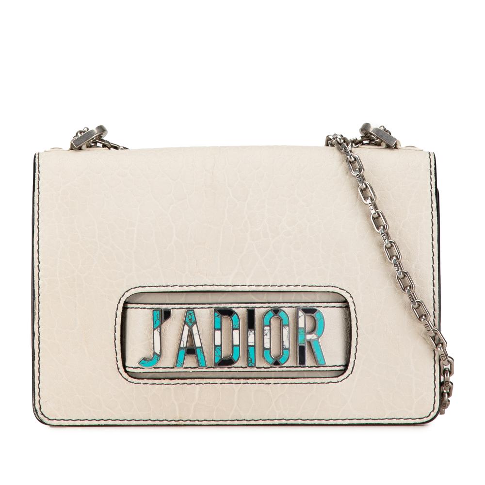 Christian Dior B Dior White Ivory Calf Leather skin Mosaic J'Adior Flap Bag with Chain Italy