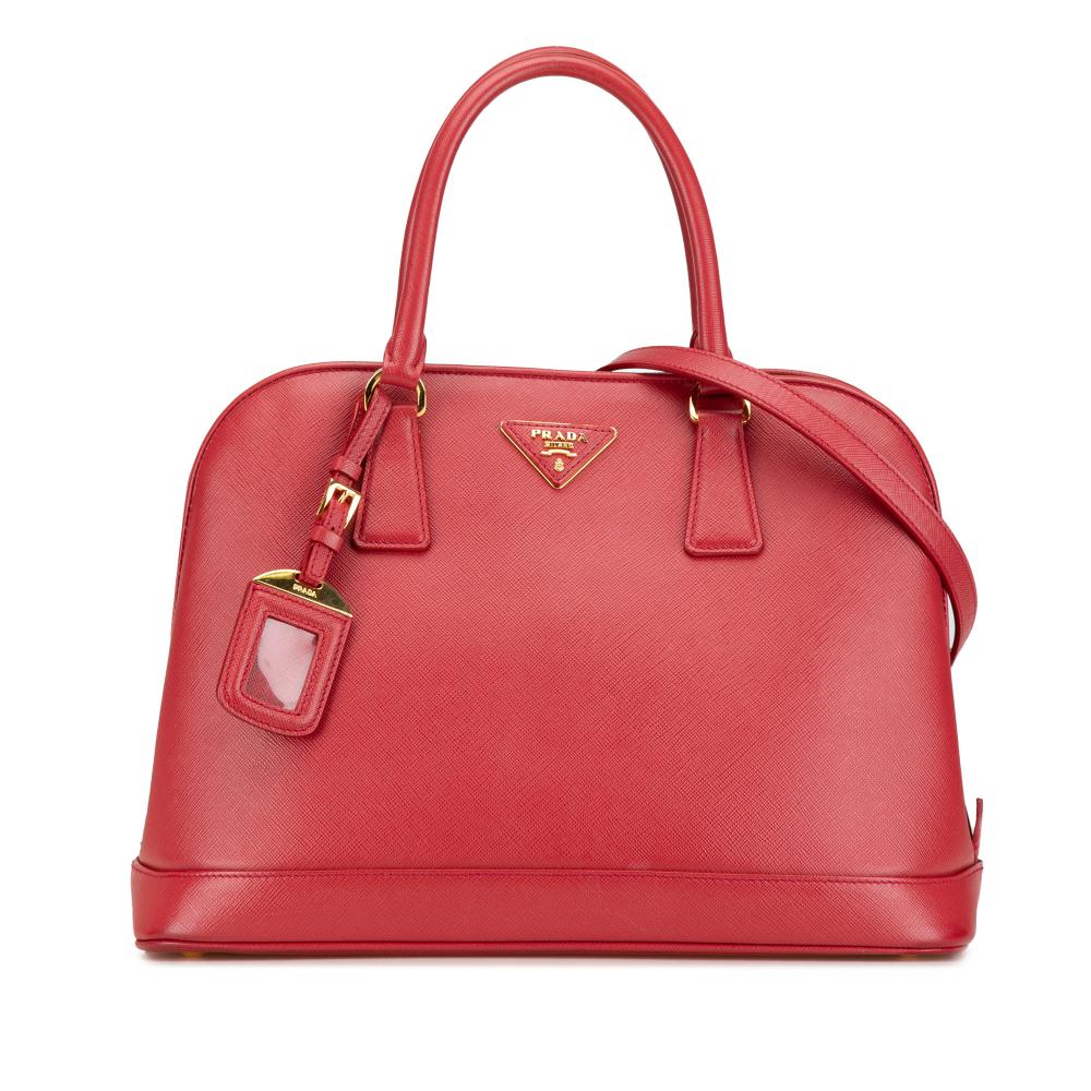 Prada B Prada Red Calf Leather Medium Saffiano Lux Open Promenade Satchel Italy