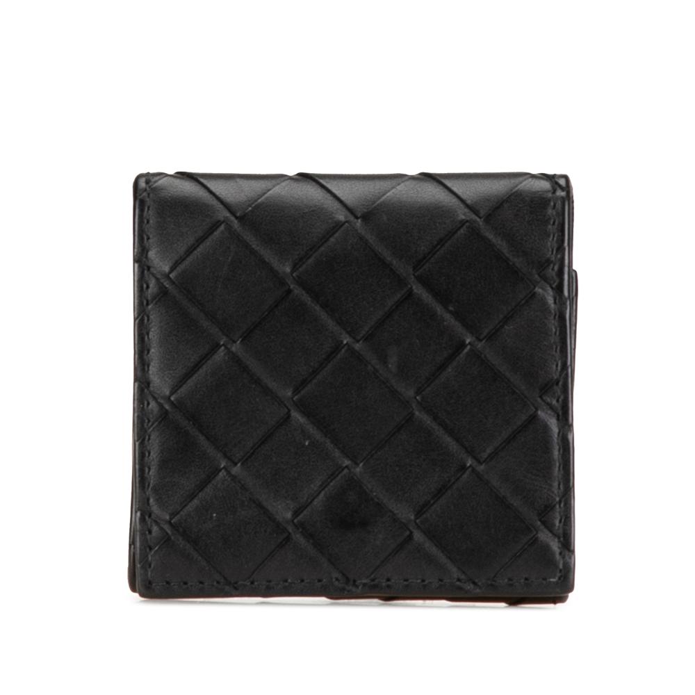 Bottega Veneta B Bottega Veneta Black Calf Leather Intrecciato Coin Pouch Italy