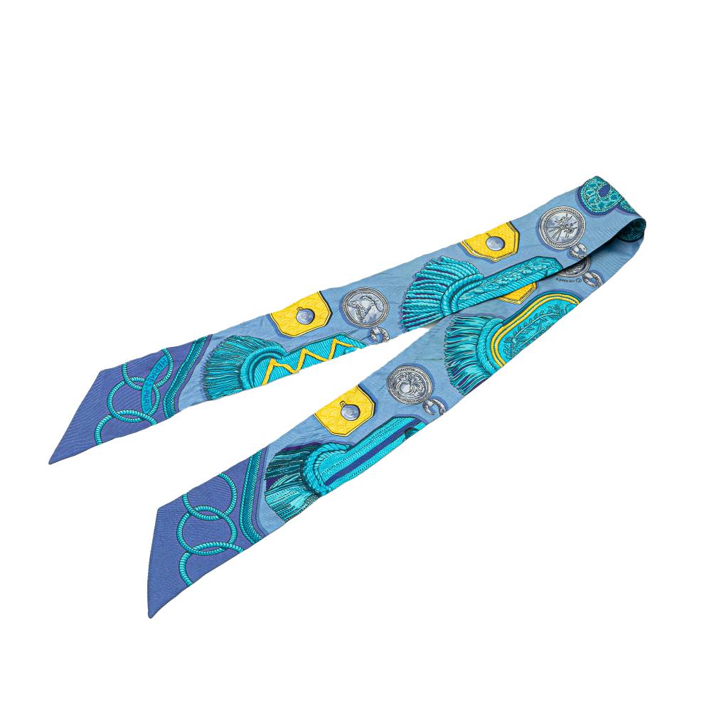 Hermès AB Hermès Blue Silk Fabric Epaulettes Twilly Scarf France