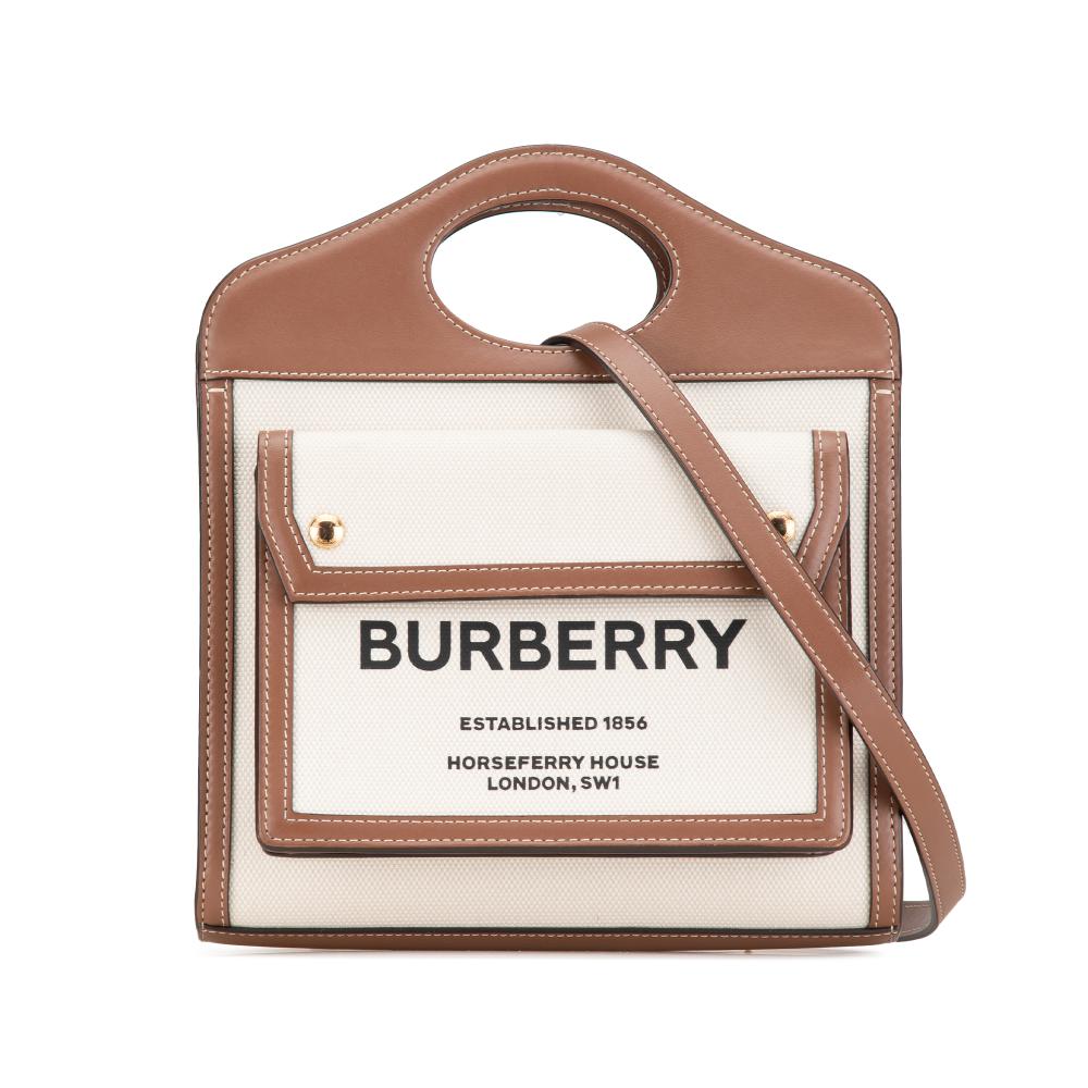 Burberry B Burberry Brown Beige Canvas Fabric Mini Pocket Satchel Italy