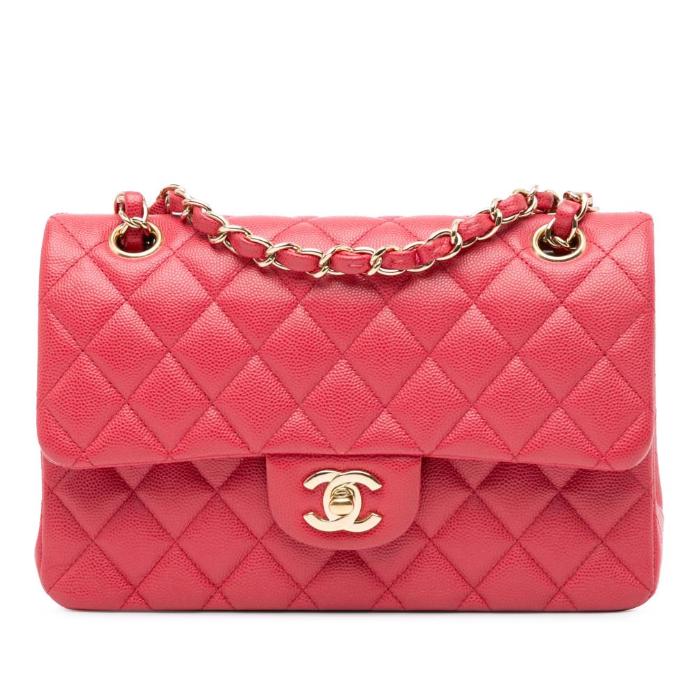 Chanel B Chanel Pink Strawberry Caviar Leather Leather Small Classic Caviar Double Flap France