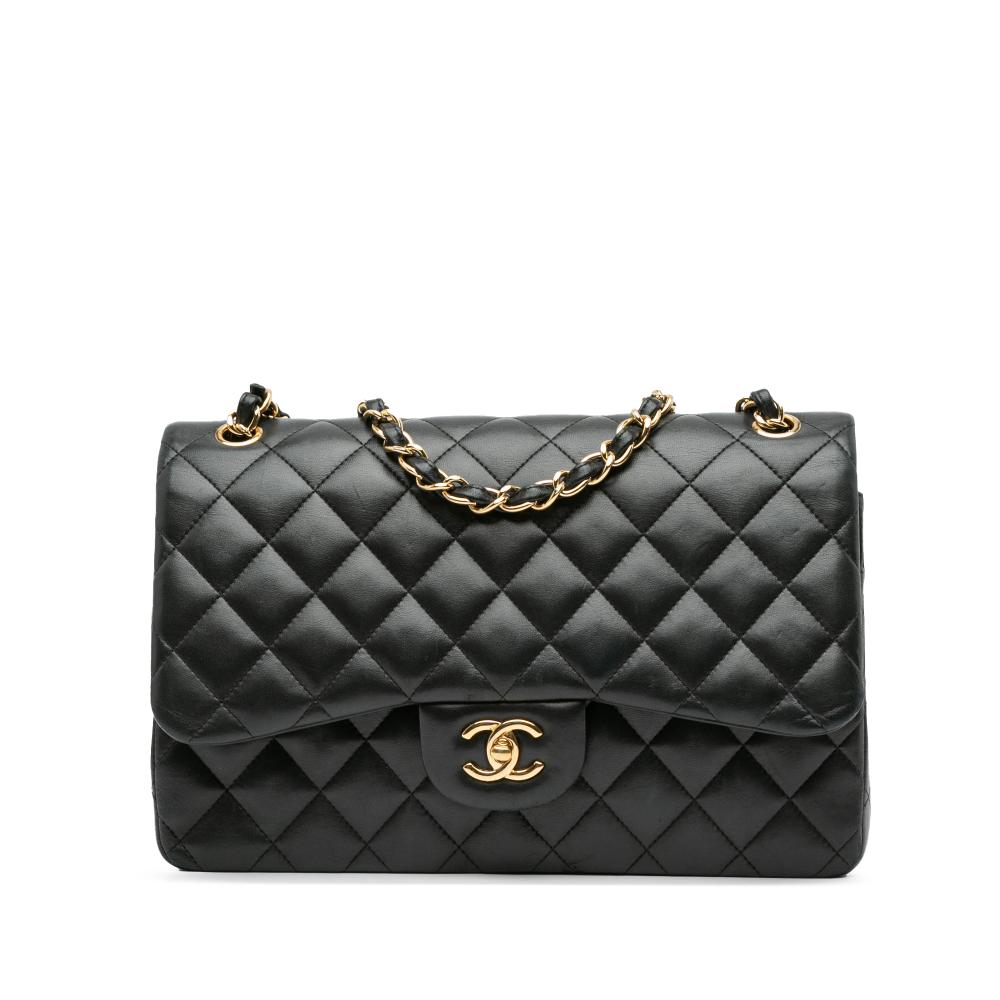 Chanel B Chanel Black Lambskin Leather Leather Jumbo Classic Lambskin Double Flap Italy