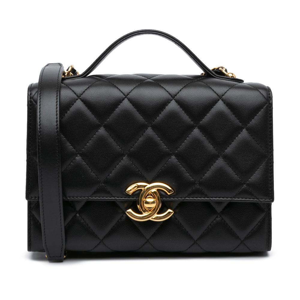 Chanel AB Chanel Black Lambskin Leather Leather Mini Quilted Lambskin Golden Plate Flap Italy