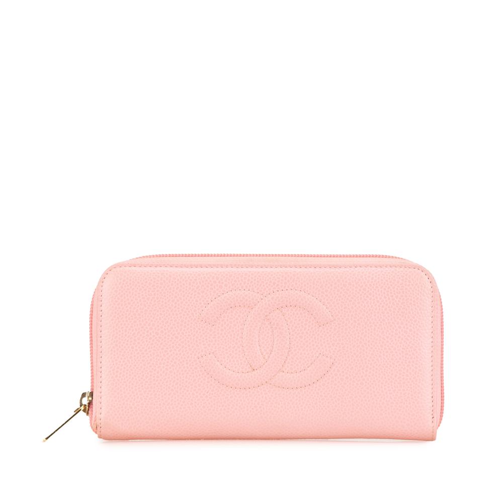 Chanel B Chanel Pink Light Pink Calf Leather CC Caviar Continental Zip Wallet Italy