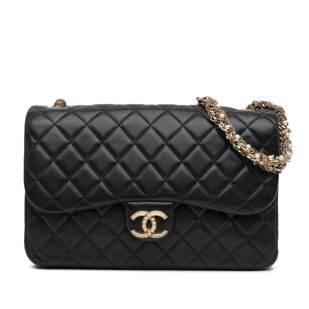 Chanel AB Chanel Black Lambskin Leather Leather CC Quilted Lambskin Westminster Pearl Flap Italy